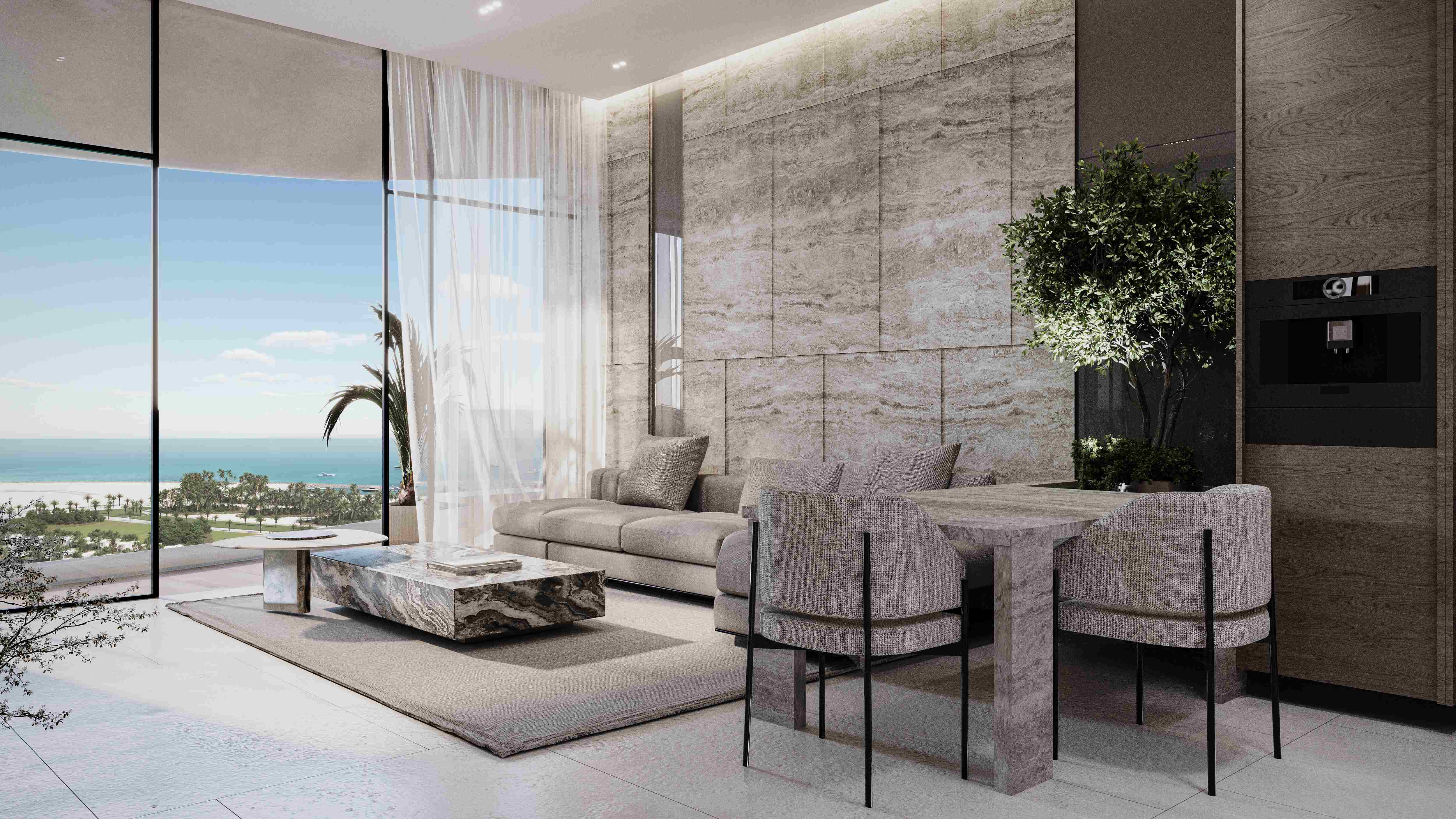 1 Bedroom Apartment living room at AGUA with stylish decor